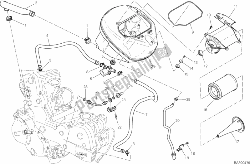 Todas as partes de Entrada De Ar - Respirador De óleo do Ducati Hypermotard LS Thailand 821 2015